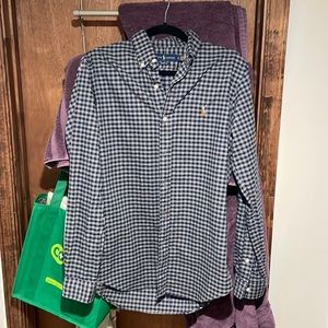Ralph Lauren classic fit button up plaid gray and navy blue